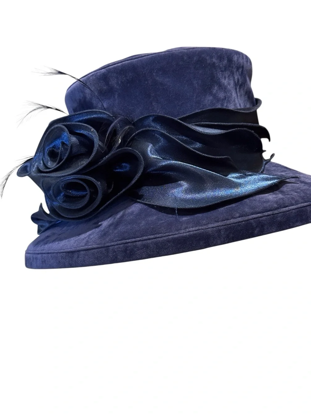 NWOT Elegant Navy Women's Dress Hat with Satin Rosette